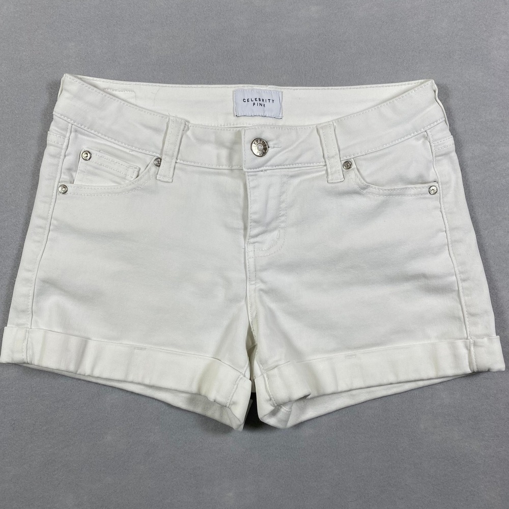 Celebrity Pink White Stretch Cotton Cuffed Shorts Juniors Size 3/26